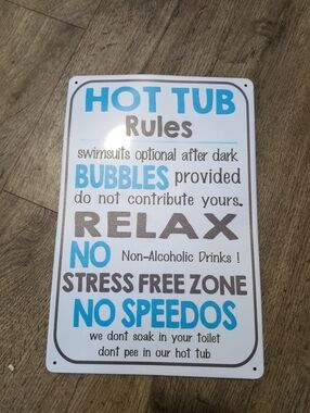 Hot Tub Rules Wall Sign - Blue & Gray